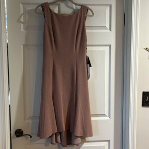 Adrianna Papell Metallic-Knit Cowl-Back Fit & Flare Dress, Blush, Size 4,